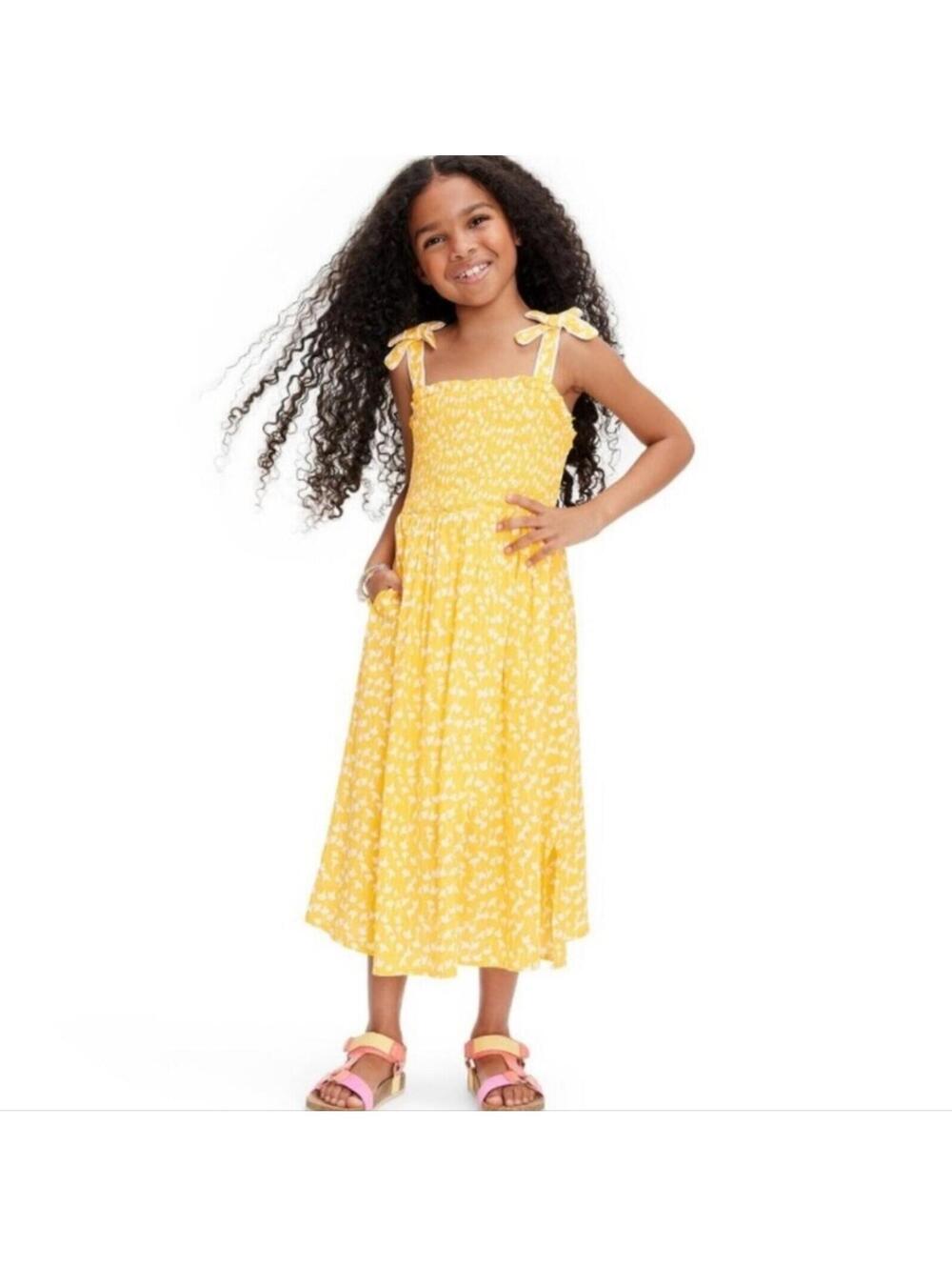 Diane Von Furstenberg Smocked Tie Strap Ginkgo Yellow MidiDress 2T New